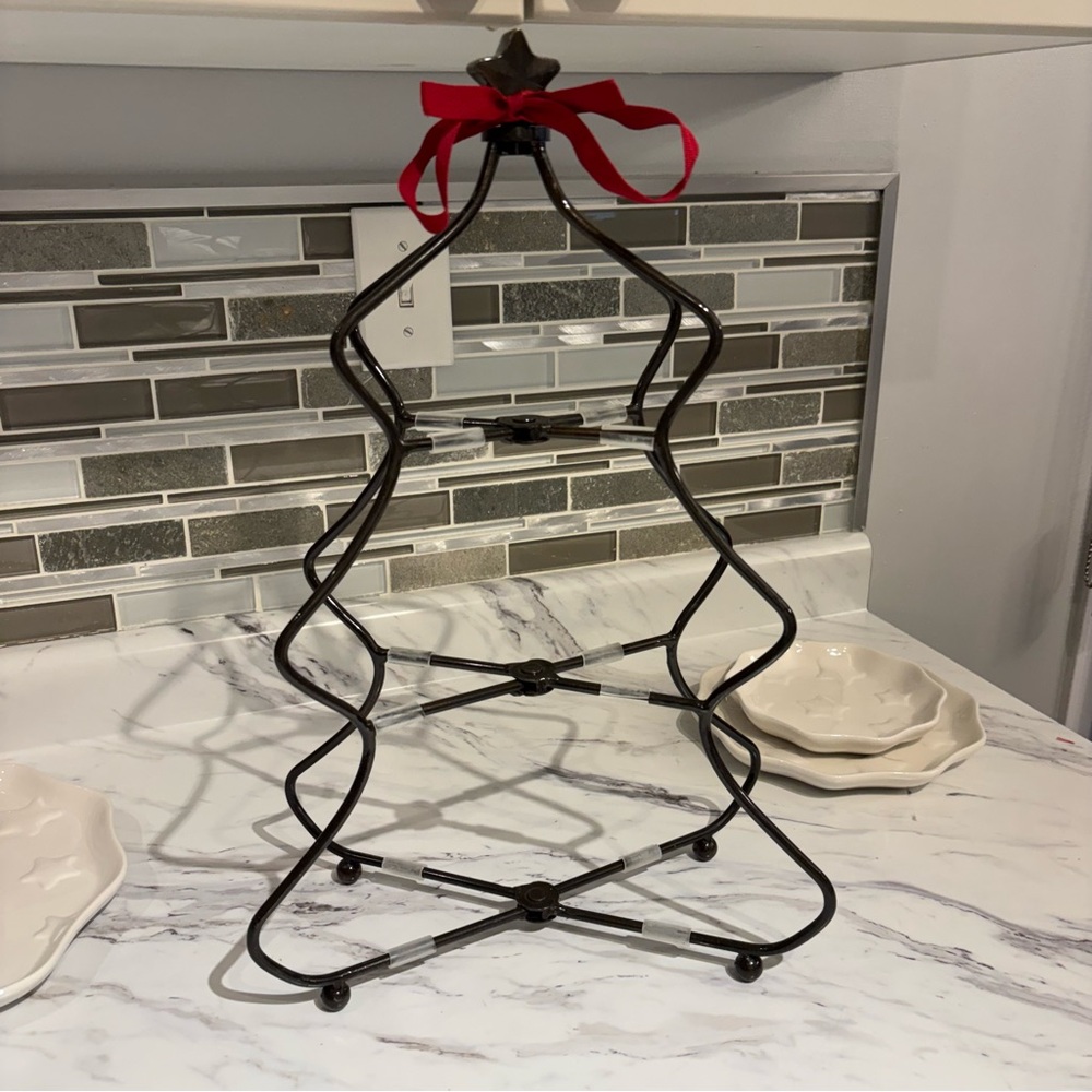 Princess House 3 Tier Christmas Tree Serving Tray white star embossed plates - Picture 7 of 15